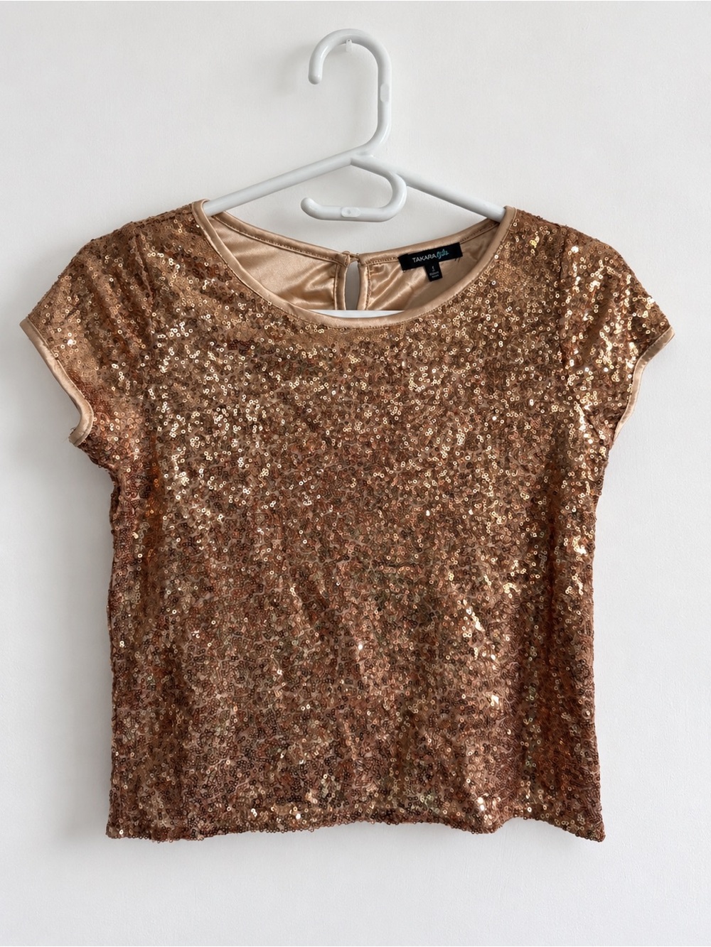 Takara Rose Gold Sequin Cap Sleeve Top